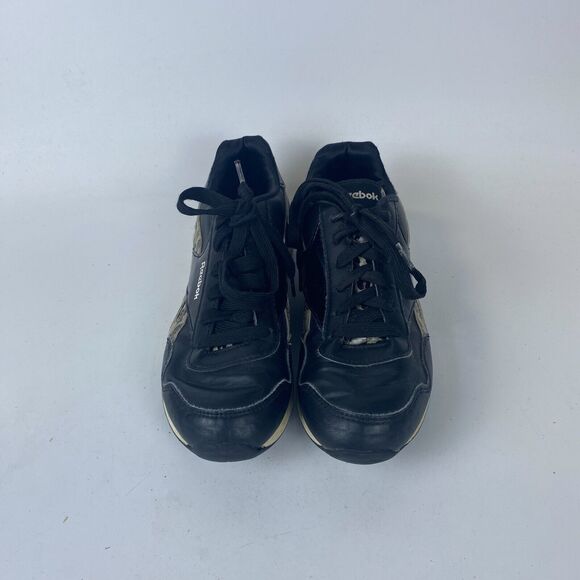 Reebok Royal 422 Sports Shoes Girls Size 4.5 Black Leopard Print Leather Lace up - Picture 3 of 10